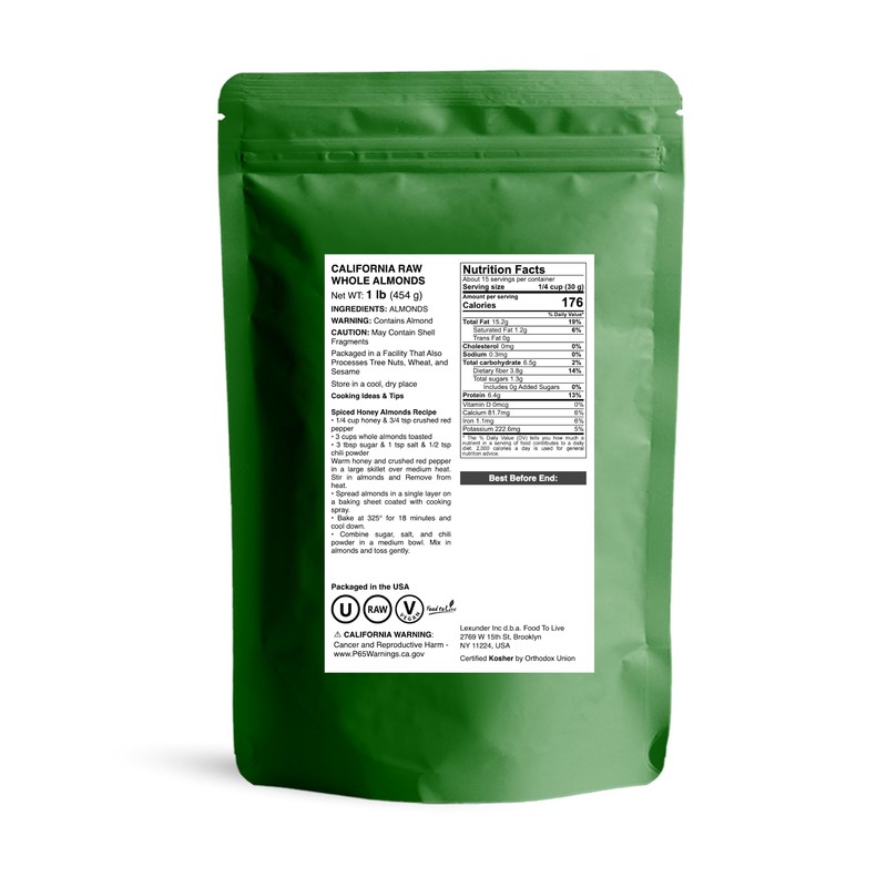 Food to Live California Almonds, 1 Pound – Supreme, Whole,
