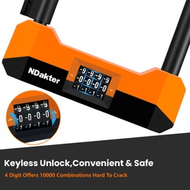 NDakter Bike Locks Heavy Duty Anti Theft，18mm Bicycle Combo U Lock with 5FT Cable, 4-Digit Resettable Combination Electric Scooter Lock with 2Keys and Bracket for Tricycle, Moped, Motorcycle (Orange)