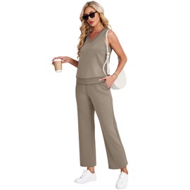 WIHOLL Two Piece Sets for Women Summer Outfits Comfy Lounge Sets Business Casual Outfits Airport Sweat Set Luxury Women Fashion Coffee M
