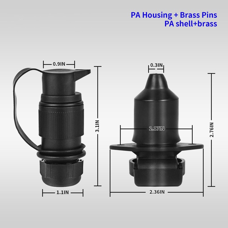 12 V 24 V Car Trailer Plug Socket 3-Pin Set