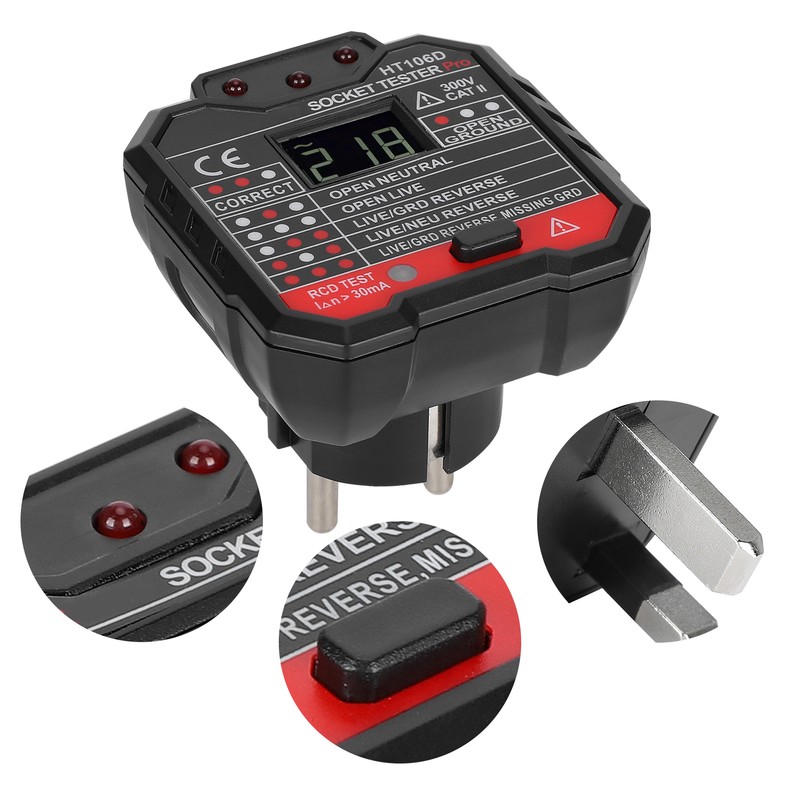 HT106D Digital Display Socket Detector Portable Phase Power Polarity Tester