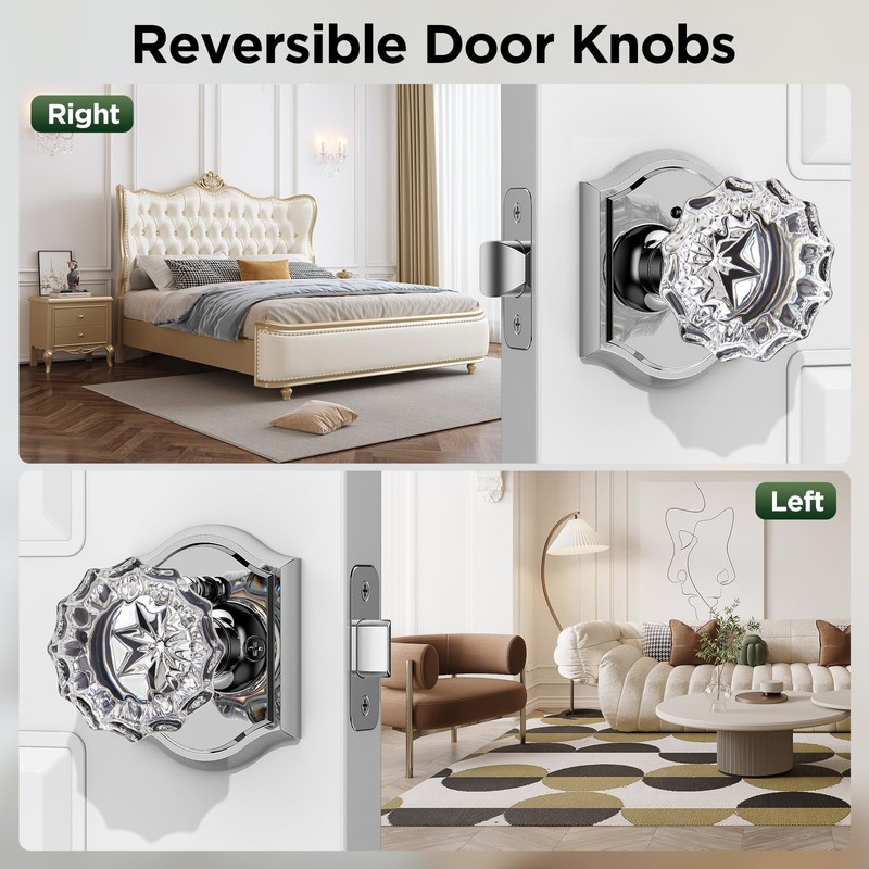 MAXECURITY 1 Pack Glass Door Knob, Rosette Shaped Crystal Door