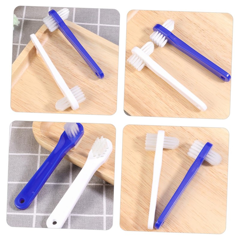 Baluue 4pcs Portable Double- Denture Cleaning Brush Lightweight Ergonomic Design
