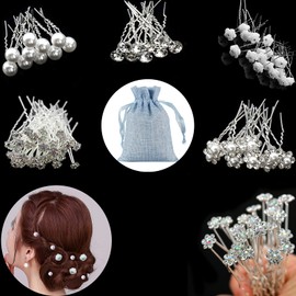 ZOCONE 51 PCS Wedding Hairpins Hair Clips, Crystal Pearl Bridal Hairpins Rhinestone Wedding Flower Hair Pins Silver Bride Hairpin Wedding Hair Accessories for Bridal Women Bridesmaid Holy Communion(B)