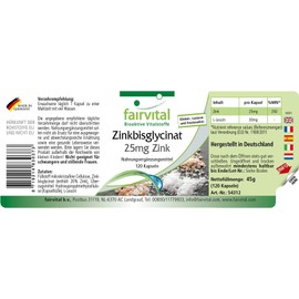 fairvital Fairvital | Zinc Supplement - 25mg zinc from zinc bisglycinate - Vegan - 120 Capsules