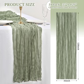 Showgeous 18 Pack Sage Green Cheesecloth Boho Table Runner Gauze Table Runner 10FT Long Semi-Sheer Wedding Table Decor Arch Draping Holiday Party St Patricks Day
