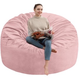 SIMFLAG 3Ft Bean Bag Chair, Memory Foam Filling Bean Bag Chairs with Velvet Cover, Removable and Machine Washable Cover, Giant Bean Bag Chair for Adult-Light Pink