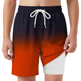 AlisOker - Traje de baño para niños, con UPF 50+, pantalones cortos de natación con forro tipo calzones de secado rápido, ropa de playa, Azul marino degradado, 14-16 Años