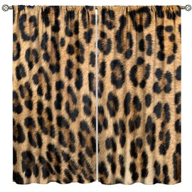 Leopard Print Blackout Curtains Retro Fur Skin Brown Farm 3D Leopard Print Ｗild Animal Fur Skin Window Treatments for Kids Living Room Bedroom Home Decor Window Drapes 42" W X 54" L