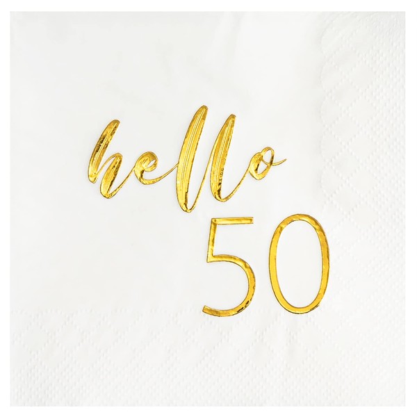 Crisky - Servilletas desechables de papel de aluminio de 50 cumpleaños para mujeres, decoraciones de fiesta de 50 cumpleaños, 40 unidades, 3 capas, 50 unidades
