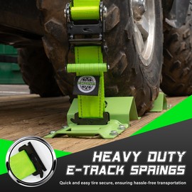 Heavy Duty Wheel Chock Tie Down Straps Set (2PK) - 4,400lb Guaranteed Max Break Strength, (2) 2" x 6' Trailer Tire Straps with (4) Wheel Chocks for ATV, UTV or Tractors