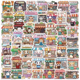 50pcs Cute Pet Shop Stickers Pack for Boys Girls Teens, Vinyl Waterproof Funny Cartoon Animal Convenience Store Decals for Mugs Luggage Journals Computers
