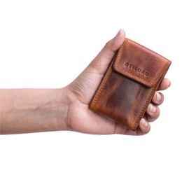 STILORD 'Lenn' RFID Key Pouch Leather Vintage Holder with Ring Elegant Coin Wallet Faraday Bag for Car Keys Leather Purse Organiser, Colour:Kara - Cognac