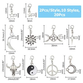 Hobbspring 20Pcs 10 Styles Boot Shoe Charms Alloy Shoe Pendant Moon Sun Star Boot Pendants Tibetan Style Charms with Lobster Claw Clasps for Shoes Keychain Decoration