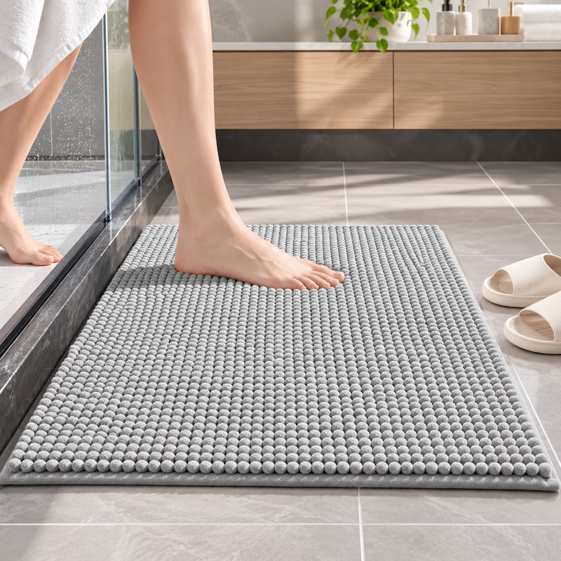 Grey Chenille Bath Mat Water Absorbent Non-Slip Rug – Soft