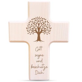 myZirbe Wooden Cross 19 cm Natural Maple Wood Cross for Birth or Christening (Tree of Life Maple)