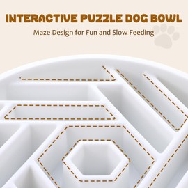 WHIPPY Slow Feeder Dog Bowl, Puzzle Maze Design to Slow Down Eating, 3-Cup Capacity, Anti-Gulping Food Bowl for Medium & Large Dogs,White