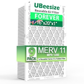 UBeesize Air Filter 16x20x1 (9-Pack), MERV 11 MPR 1200 AC/HVAC Furnace Filters,Deep Pleated Air Cleaner, (Actual Size 15.75" x 19.69" x 0.79"),1x Reusable ABS Frame+9 x Filter,Breathe Fresher