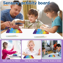 Sensory Activity Board, Double-Sided Silicone Fidget Toy for Stress, Anxiety, ADHD & Autism, Travel Essentials Sensory Toys for Kids 3+ Year Old & Adult, Include Travel Box & 20 Strings (Colorful)