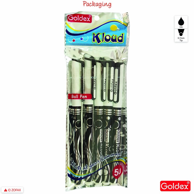 Goldex Kloud BLACK Ball Pen 5 x 0.7mm Tip Ballpoint
