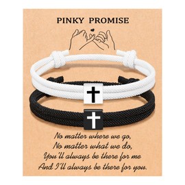 UNGENT THEM Couple Gifts Matching Couples Bracelets Cross Pinky Promise Distance Relationship Christmas Sweetest Valentines' Day Gifts for Him Her Boyfriend Girlfriend Women Men BF GF