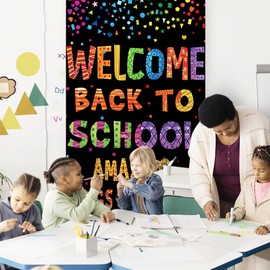 Welcome Back to School Door Banner Deocrations - Corlorful Amazing Things Happen Here Large Sign Door Cover for Kindergarten Elemantry Pre-School Middle High School Classroom Decor