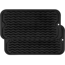 ZLR Silicone Dish Drying Mat 12" x 12" Square - Small Heat Resistant Trivet & Countertop Protector for Air Fryer, Coffee Maker - Waterproof Kitchen Drain Pad for Cups, Fruit (Coffee)