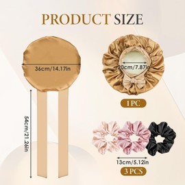 GlasFlength Satin Hair Cap, Sleep Cap, Silk, Mulberry Silk Sleep Cap, Satin Bonnet, Adjustable Silk Hood for Sleeping, Breathable, Wide Band, Double Layered for Women and Girls (Khaki), khaki