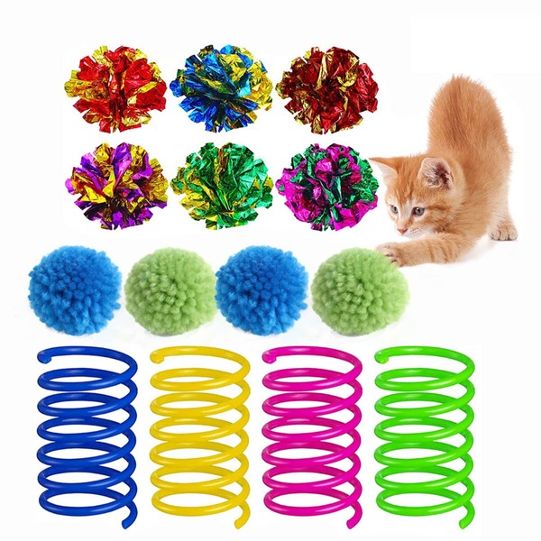 14 PCS Cat Toys Crinkle Ball and Spring Toys Interactive