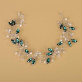 Aimimier Bridal Emerald Hair Vine Green Marquise Crystal and Pearl Headband Boho Wedding Hair Accessories for Women and Girls