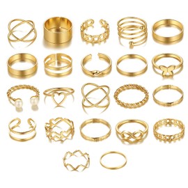 Romlibr 22 Pcs Gold Vintage Knuckle Rings Set for Women,Stackable Boho Finger Rings Hollow Out Design Adjustable Ring Pack for Women (Gold)