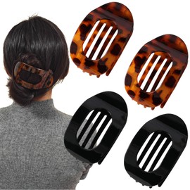 4 Pcs Flat Hair Clips Flat Claw Clips For Women, Black Leopard Strong Hold Hair Barrettes for Thick and Thin Hair Comfortable Curved Clips