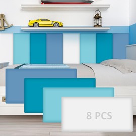 Hahafelt 8 Pack Wall Padding for Playroom Peel and Stick Headboard 15.75" x 7.87" x 1.18" 3D Anti Collision Upholstered Wall Panels Self Adhesive Headboard Panel for Protection (Blue Colors)