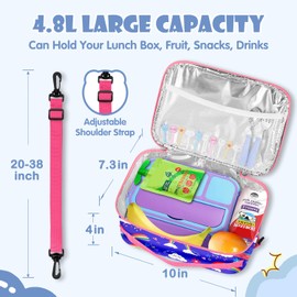 Kids Lunch Bag Box for School - Insulated Lunchbox with Adjustable Strap for Girls Boys Children,Waterproof Lunch Box Travel Picnic 5.3L with Spoon Fork Food Picks for 4-14 Years Old（Blue Rainbow）
