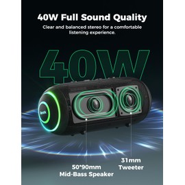 RIENOK Bluetooth Speaker 40W 5200mAh Wireless Portable Waterproof Speaker with Tweeter & Woofer, 30H Playtime, IPX7, Bluetooth 5.3, TF Card, Stereo Pairing, for Home Garden Party Camping Travel
