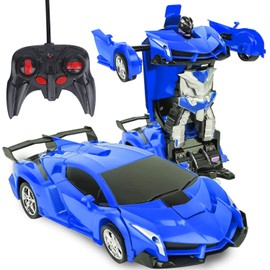 Ynybusi Remote Control Cars, Rc Cars Transforming Robot Toys for 3 4 5 6 7 8+ Year Old Boys Girls Birthday Presents, 2 in 1 Robot Transformable RC Car Toy Gift, Blue