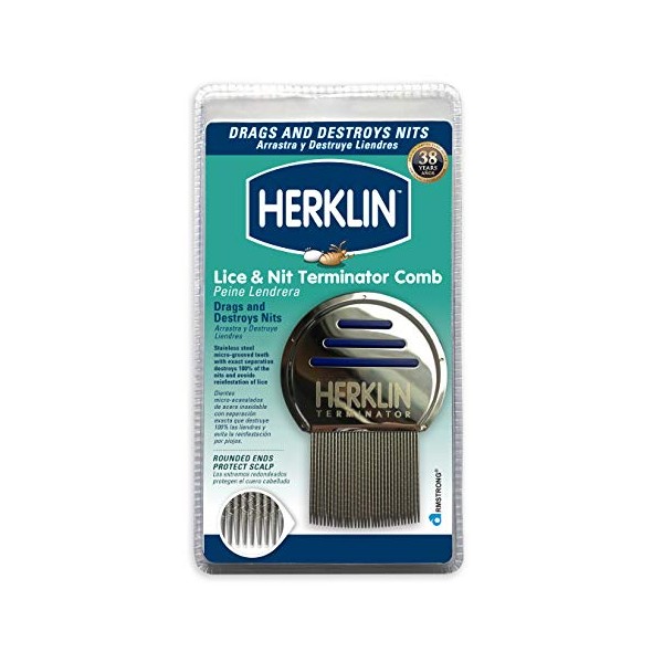 HERKLIN Terminator Lice and Nit Removal Comb, Professional Grade Stainless Steel Effectively Removes Nits and is Durable and Long Lasting