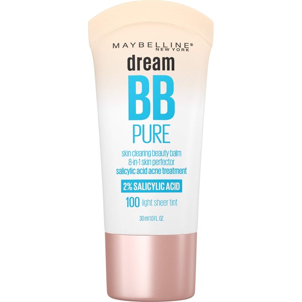 Maybelline Dream Pure Skin Clearing BB Cream, 8-in-1 Skin Perfecting Beauty Balm With 2% Salicylic Acid, Sheer Tint Coverage, Oil-Free, Light, 1 Fl Oz