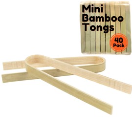 BambooMN 3.9" Mini Bamboo Disposable Tongs - Toast Tongs - 40 Pieces