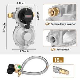 Aekops RV Propane Regulator 2 Tank Hoses for RV Trailer, 2 Stage Camper Propane Regulator Dual Kit with 2pcs 18" RV Propane Hose, Dual Propane Tank Connection Kit for RVs, Vans, Camper, 210,000 BTU