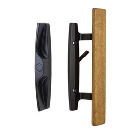 FPL Lanai Sliding Glass Door Handle Set with Oak Wood Pull in Black Finish, Standard 3-15/16” CTC Screw Holes, 1-3/4" Door Thickness
