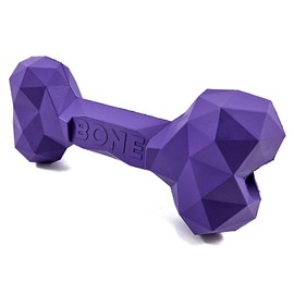 Unique Design Natural Rubber Dog Bone Toy, Fillable with Treats, Chew Puzzle, 4 Colors: Black, Blue, Red, Purple, for Large, Medium, Small Dog Breeds (Purple)