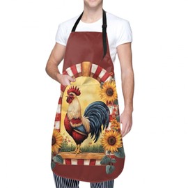 Giwawa Rooster Apron with Adjustable Neck & Pockets Red Farmhouse Vintage Chicken Sunflowers Waterproof Stain Resistant Apron for Unisex Adults Women Men Chef Baking BBQ Gardening Grilling