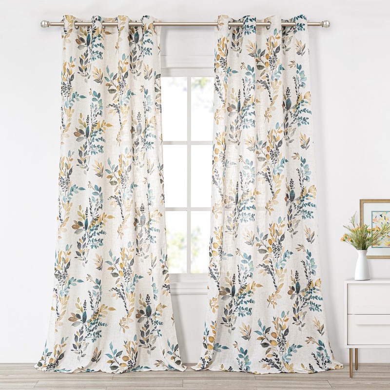 MYSKY HOME 95 Inch Curtains Semi Sheer Linen Blended Window