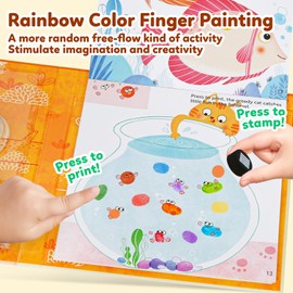 Mess Free Painting for Toddlers, 6 Colors Non-Toxic Finger Paint Activity Set Fingerprint Coloring Book, Preschool Art Class Travel Activities Party Favor Thank You/Birthday Gifts for Kids
