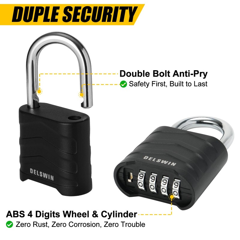 DELSWIN 3 Pack Large Combination Padlock - 4 Digit Resettable