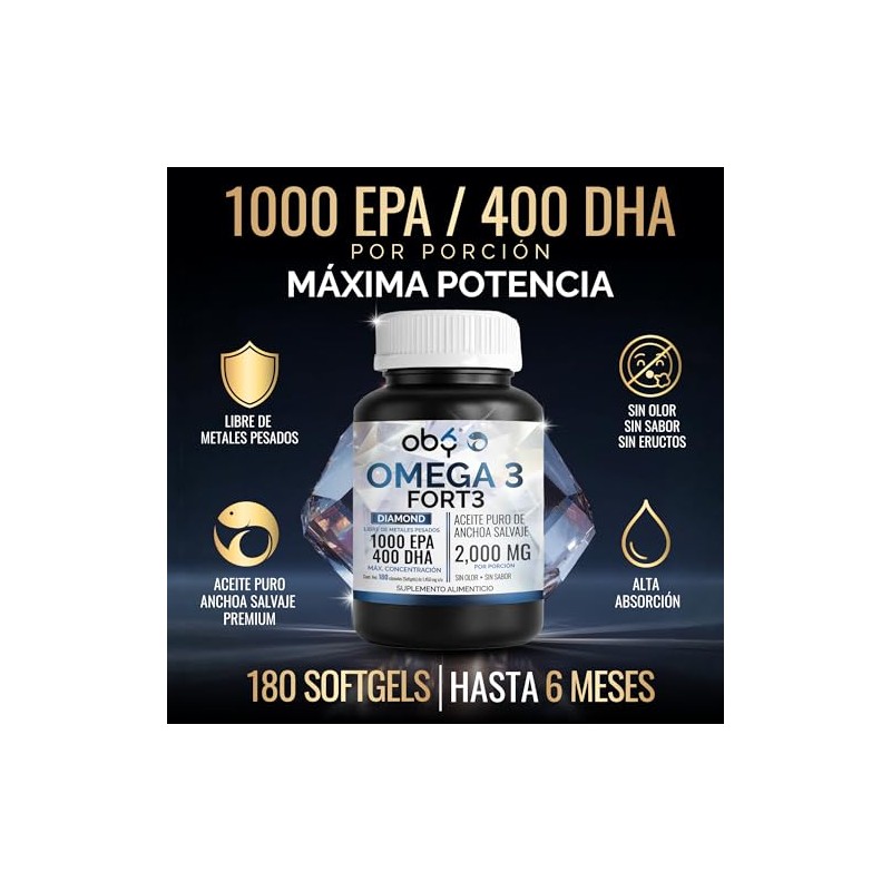 Omega Diamond Forte 2000mg Aceite Anchoa Salvaje Máxima Pureza Diamante