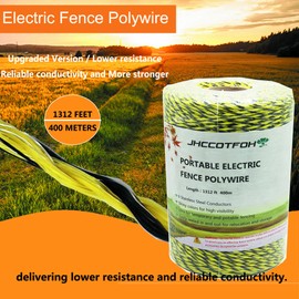 Electric Fence Polywire 1312 Feet，400 Meters 6 Conductors Portable Electric-Fence Rope for Reliable Conductivity and Rust Resistance