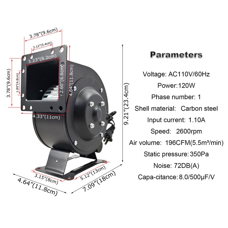 WYDDDARY Multi-blade Centrifugal Blower 2600RPM Centrifugal Fan 196CFM Small Industrial