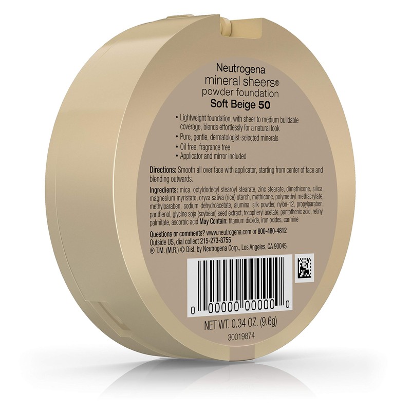 Neutrogena Mineral Sheers Powder Foundation, Soft Beige 50, 0.34 Ounce
